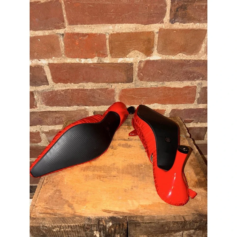 John Fashion‎ Red Rhinestone Pointed Toe Bow Slingback Heels Women's 9